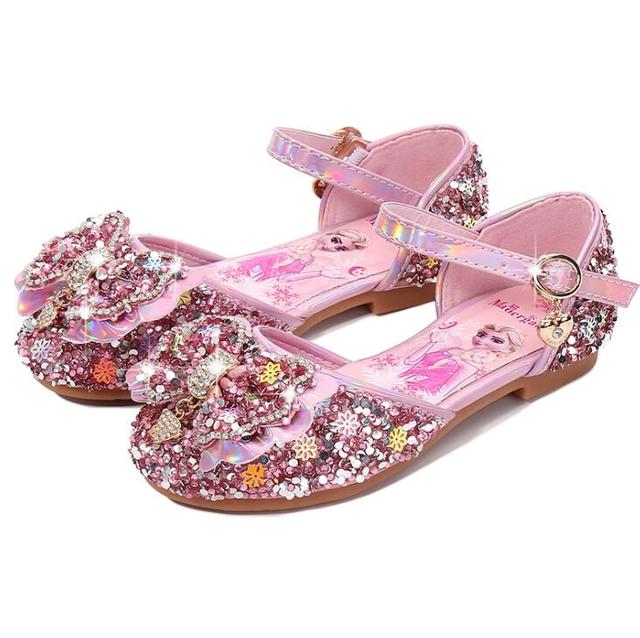 Nowa wiosna-lato: dziecięce skórzane płaskie sandały dla dziewczynek, Księżniczka Elza, potańcówka, kryształowe sandały dla niemowląt - Wianko - 3