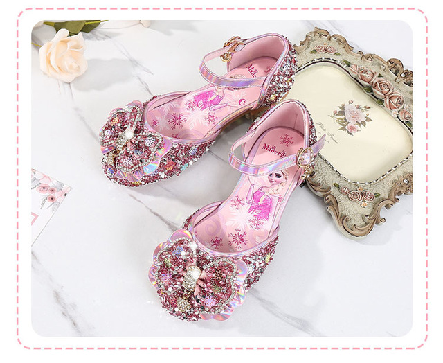 Nowa wiosna-lato: dziecięce skórzane płaskie sandały dla dziewczynek, Księżniczka Elza, potańcówka, kryształowe sandały dla niemowląt - Wianko - 11