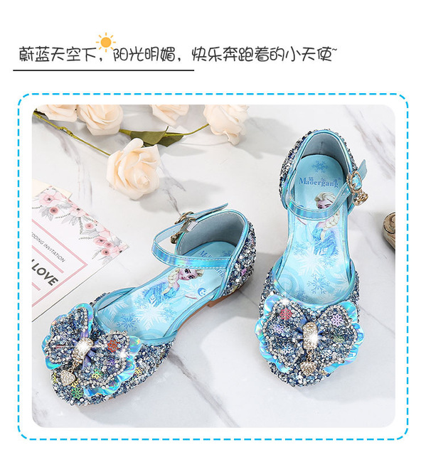 Nowa wiosna-lato: dziecięce skórzane płaskie sandały dla dziewczynek, Księżniczka Elza, potańcówka, kryształowe sandały dla niemowląt - Wianko - 14