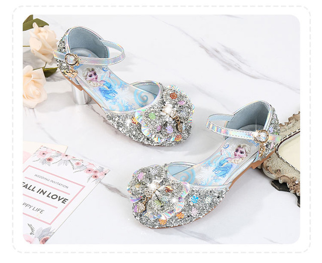 Nowa wiosna-lato: dziecięce skórzane płaskie sandały dla dziewczynek, Księżniczka Elza, potańcówka, kryształowe sandały dla niemowląt - Wianko - 9