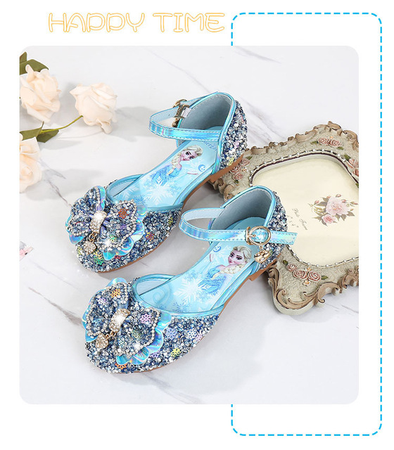 Nowa wiosna-lato: dziecięce skórzane płaskie sandały dla dziewczynek, Księżniczka Elza, potańcówka, kryształowe sandały dla niemowląt - Wianko - 16
