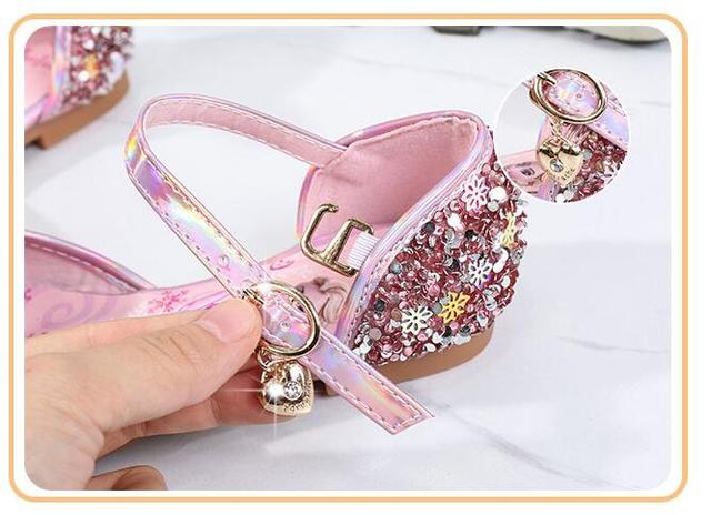 Nowa wiosna-lato: dziecięce skórzane płaskie sandały dla dziewczynek, Księżniczka Elza, potańcówka, kryształowe sandały dla niemowląt - Wianko - 6