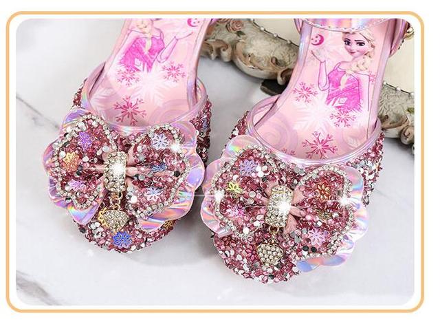 Nowa wiosna-lato: dziecięce skórzane płaskie sandały dla dziewczynek, Księżniczka Elza, potańcówka, kryształowe sandały dla niemowląt - Wianko - 4