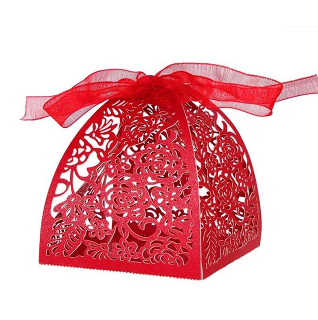10 sztuk czerwone złoto różowa róża - pudełko cukierków wycinane laserowo, prezent na walentynki dla dzieci (hurtownia) - Wianko - 9