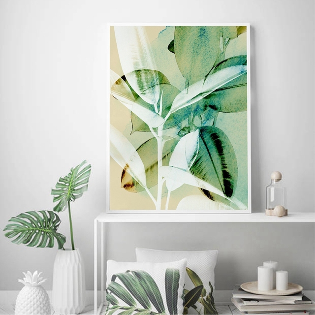 Drukowana roślina abstrakcyjna na płótnie - duże botaniczne akwarelowe malarstwo ścienna dekoracja - Wianko - 1