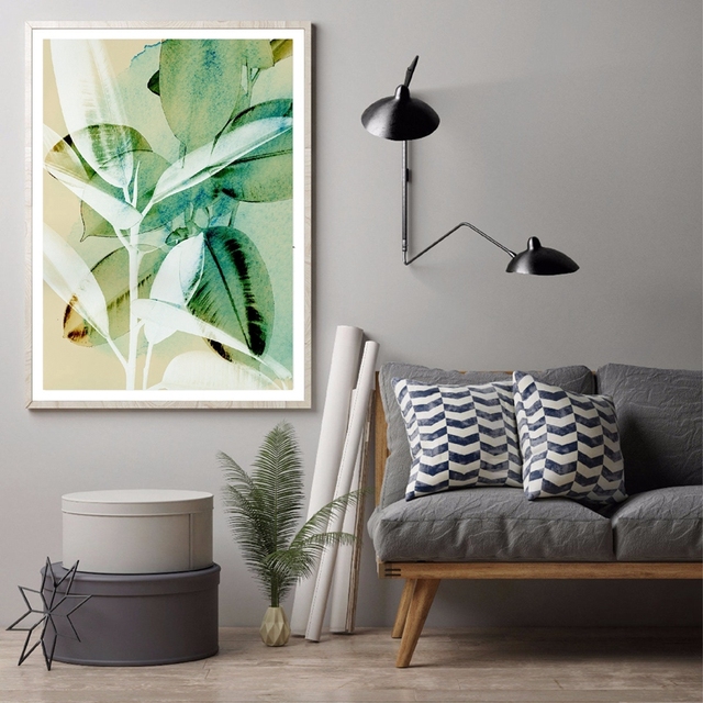 Drukowana roślina abstrakcyjna na płótnie - duże botaniczne akwarelowe malarstwo ścienna dekoracja - Wianko - 2