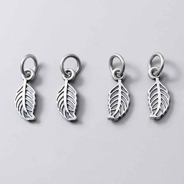 Ręcznie matowy srebrny wisiorek w kształcie małego liścia, wykonany z 925 srebra (S925) - biżuteria DIY (ozdoba, charms) - Wianko - 4