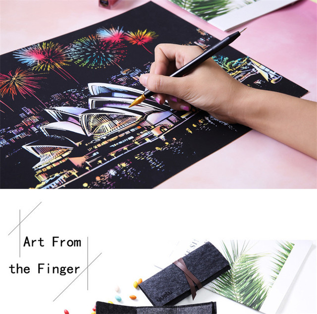 Zestaw kreatywny: DPF Scratch Pictures - papier 41x28.7cm, pocztówka Japonia, góra Fuji, prezenty artystyczne, moda DIY, rysunek, ściana z obrazami - Wianko - 12