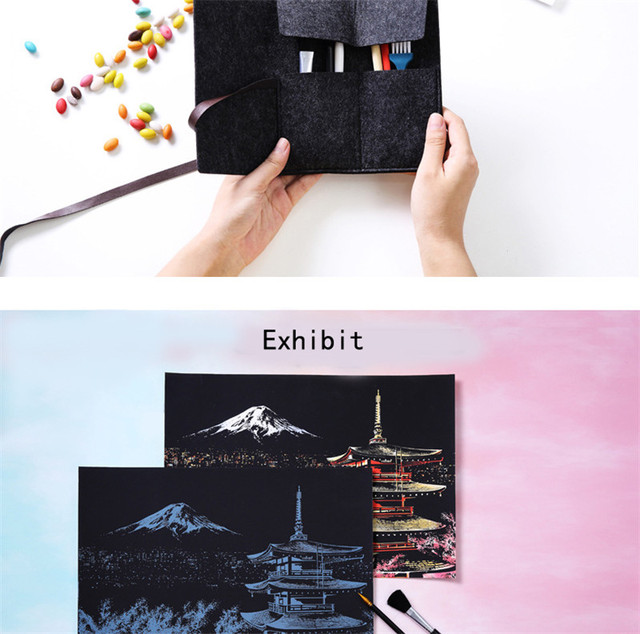Zestaw kreatywny: DPF Scratch Pictures - papier 41x28.7cm, pocztówka Japonia, góra Fuji, prezenty artystyczne, moda DIY, rysunek, ściana z obrazami - Wianko - 13