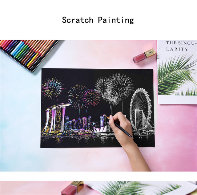 Zestaw kreatywny: DPF Scratch Pictures - papier 41x28.7cm, pocztówka Japonia, góra Fuji, prezenty artystyczne, moda DIY, rysunek, ściana z obrazami - Wianko - 11