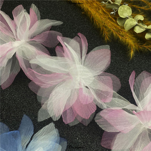 10 jardów Gradient Organza z 3D kwiatami - koronkowe wykończenia do DIY, handmade obuwia, damskich kapeluszy i ozdób do ciast - Wianko - 2