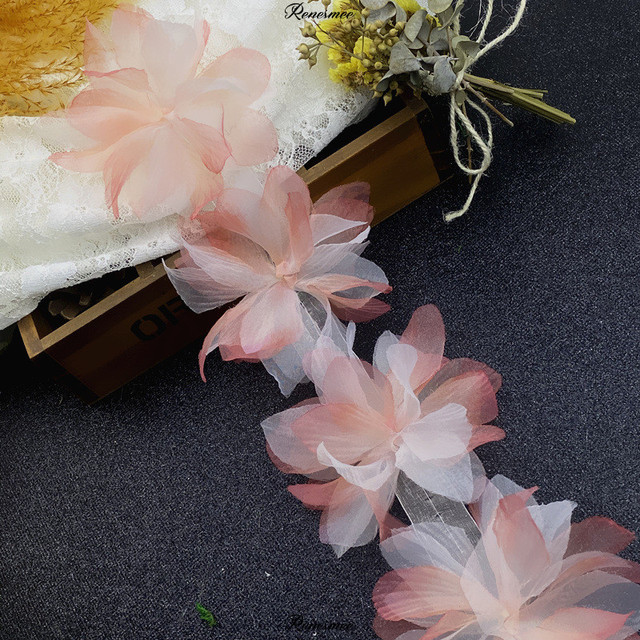 10 jardów Gradient Organza z 3D kwiatami - koronkowe wykończenia do DIY, handmade obuwia, damskich kapeluszy i ozdób do ciast - Wianko - 10
