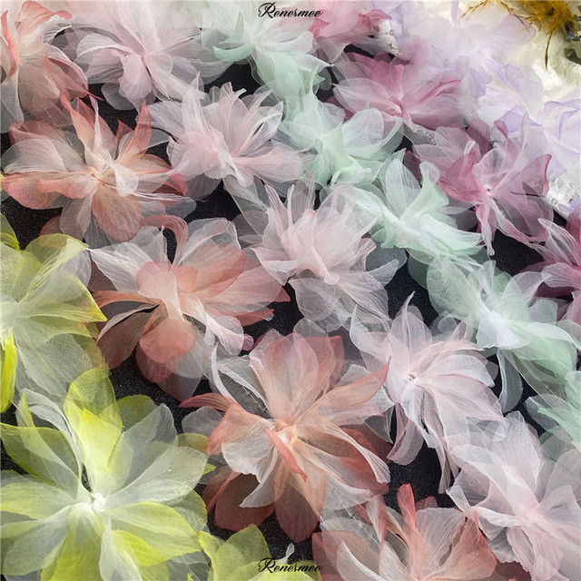 10 jardów Gradient Organza z 3D kwiatami - koronkowe wykończenia do DIY, handmade obuwia, damskich kapeluszy i ozdób do ciast - Wianko - 6
