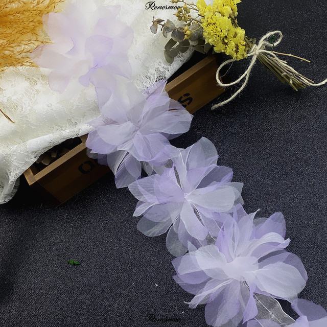 10 jardów Gradient Organza z 3D kwiatami - koronkowe wykończenia do DIY, handmade obuwia, damskich kapeluszy i ozdób do ciast - Wianko - 3