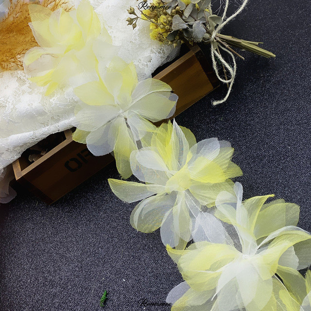 10 jardów Gradient Organza z 3D kwiatami - koronkowe wykończenia do DIY, handmade obuwia, damskich kapeluszy i ozdób do ciast - Wianko - 11
