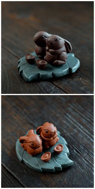 Figurka królika rzeźbiona ręcznie z fioletowej gliny Yixing - chińska dekoracyjna ozdoba herbaty - Wianko - 2