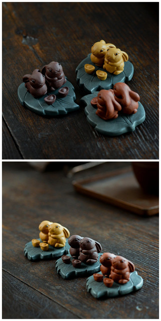 Figurka królika rzeźbiona ręcznie z fioletowej gliny Yixing - chińska dekoracyjna ozdoba herbaty - Wianko - 1