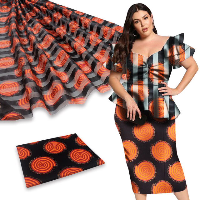 Jedwabna organza - wysokiej jakości tkanina, 4 jardy + 2 jardy wstążki, afrykański nadruk, idealna na sukienki - Wianko - 2