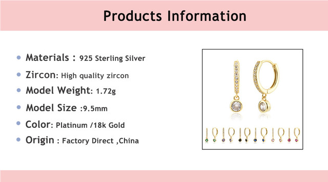 Kolczyki wiszące LOZOYA 925 Sterling Fine Jewelry Crystal Silver Gold z cyrkonią - spadek, kobiety Piercing, klipy CZ Loops - Wianko - 1