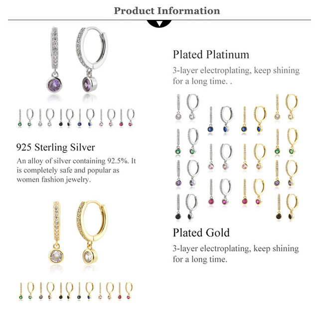 Kolczyki wiszące LOZOYA 925 Sterling Fine Jewelry Crystal Silver Gold z cyrkonią - spadek, kobiety Piercing, klipy CZ Loops - Wianko - 2