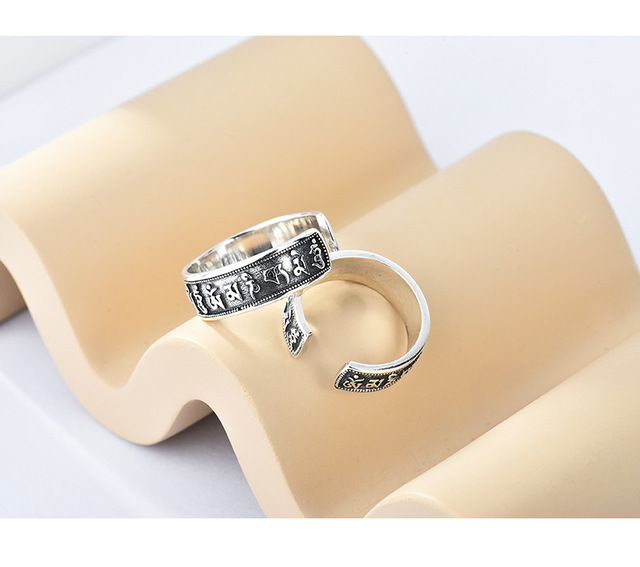 Pierścień Kinel 100% prawdziwe srebro 925 biżuteria fortune - otwarty pierścień Sutra serca dla mężczyzn i kobiet - Wianko - 7
