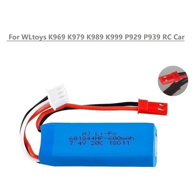 Bateria Lipo 7.4V 600mAh do WLtoys K969 K979 K989 K999 P929 P939 - 3 w 1 kabel do ładowarki - Wianko - 1