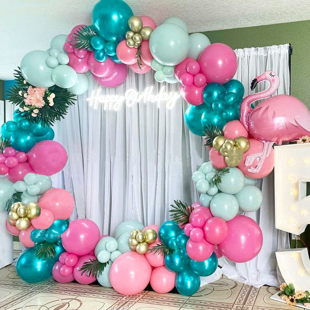 Balony z motywem flaminga na dekorację urodzinową i przyjęcie - zestaw łuk girlandy hawajskiego wesela i urodzin Aloha - Wianko - 2