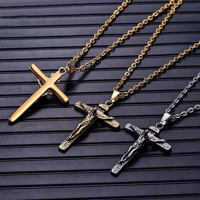 Naszyjnik mężczyzna krzyż jezusowy z nierdzewnej stali - religijna biżuteria mężczyzn, modlitwa, złoty prezent hip-hop - Wianko - 3