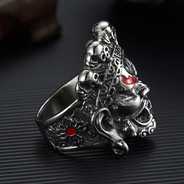 Retro pierścień z motywem Buddy, czaszki i wzoru punkowego dla mężczyzn i kobiet, biżuteria nostalgiczna w stylu Boho - Wianko - 8