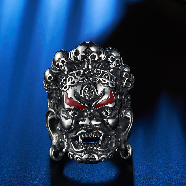 Retro pierścień z motywem Buddy, czaszki i wzoru punkowego dla mężczyzn i kobiet, biżuteria nostalgiczna w stylu Boho - Wianko - 2