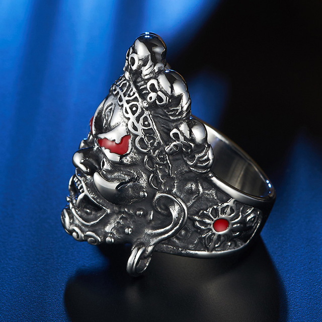 Retro pierścień z motywem Buddy, czaszki i wzoru punkowego dla mężczyzn i kobiet, biżuteria nostalgiczna w stylu Boho - Wianko - 4
