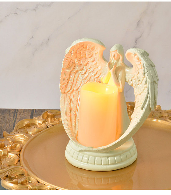 Świecznik z elektroniczną świecą w stojaku - dekoracyjny element do domu, hotelu, kościoła, o motywie anioła, nawiązujący do retro stylu, idealny na wesele i inne uroczystości religijne - Wianko - 10