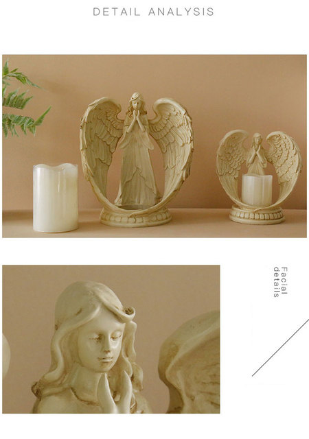 Świecznik z elektroniczną świecą w stojaku - dekoracyjny element do domu, hotelu, kościoła, o motywie anioła, nawiązujący do retro stylu, idealny na wesele i inne uroczystości religijne - Wianko - 4