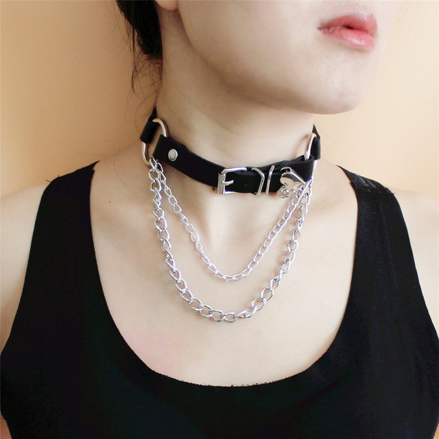 Cyjklon Sexy punkowa skórzana Choker naszyjniki metalowy łańcuszek z wisiorkiem Spike nit Choker kołnierz dla kobiet dziewczyna smycz na szyję Rock biżuteria - Wianko - 8