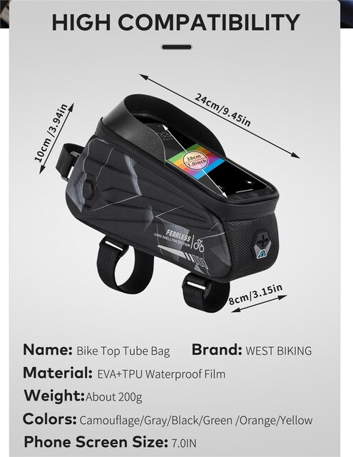 Wodoodporna torba rowerowa WEST BIKING 7.0 Cal z ekranem dotykowym do telefonu, na przednią ramę MTB Road Bike - Wianko - 2