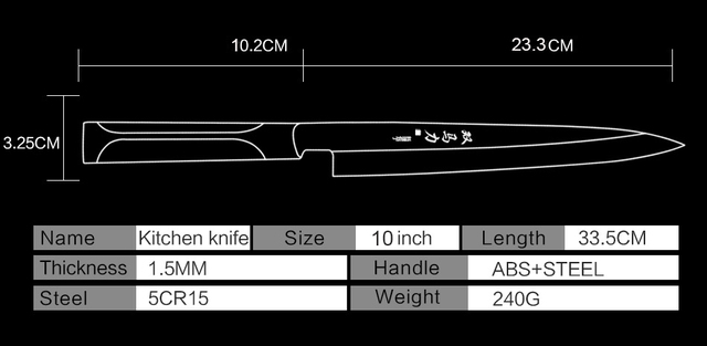Japoński Sashimi nóż kuchenny IK 9 o długości 10, 11 cali z ostrzem ze stali nierdzewnej 5Cr15, rękojeść z ABS do filetowania łososia i krojenia sushi - Wianko - 4