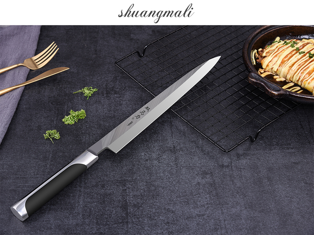 Japoński Sashimi nóż kuchenny IK 9 o długości 10, 11 cali z ostrzem ze stali nierdzewnej 5Cr15, rękojeść z ABS do filetowania łososia i krojenia sushi - Wianko - 7