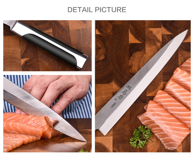 Japoński Sashimi nóż kuchenny IK 9 o długości 10, 11 cali z ostrzem ze stali nierdzewnej 5Cr15, rękojeść z ABS do filetowania łososia i krojenia sushi - Wianko - 8