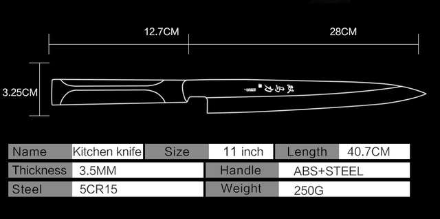 Japoński Sashimi nóż kuchenny IK 9 o długości 10, 11 cali z ostrzem ze stali nierdzewnej 5Cr15, rękojeść z ABS do filetowania łososia i krojenia sushi - Wianko - 3