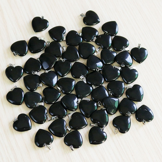 Naszyjnik serce z naturalnego obsydianu czarnego, z 20 mm koralików - akcesorium biżuteryjne dla kobiet - Wianko - 4