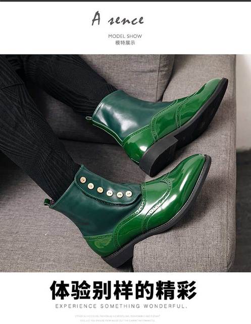 Wysokiej jakości męskie buty Jesień/Zima z klamrą Chelsea, rozmiar 47/48 w kolorze zielonym z modnymi botkami Vintage - Wianko - 9