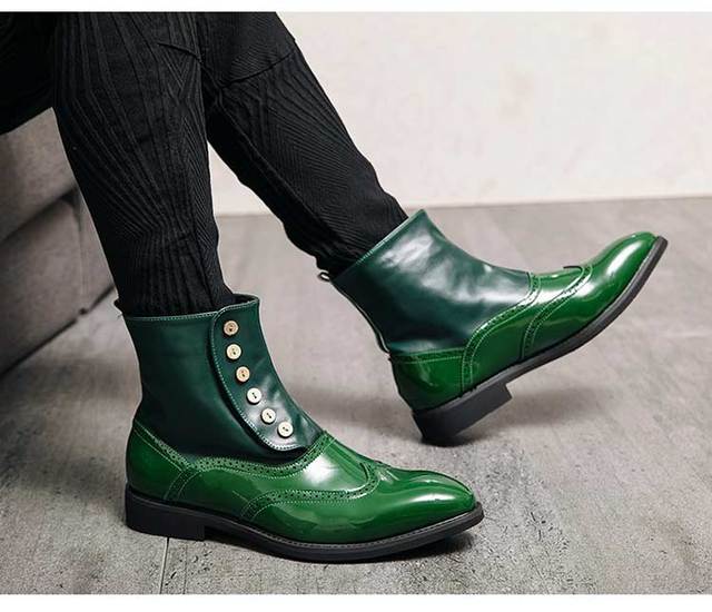 Wysokiej jakości męskie buty Jesień/Zima z klamrą Chelsea, rozmiar 47/48 w kolorze zielonym z modnymi botkami Vintage - Wianko - 10