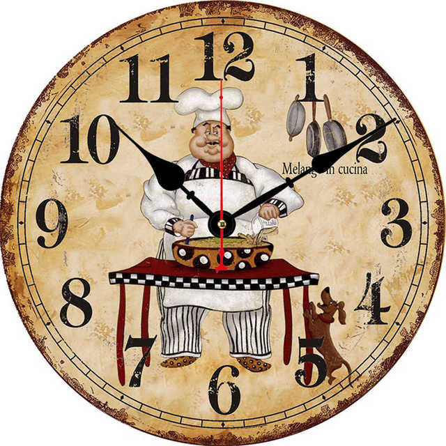 Duży zegar ścienny rustykalny ze szkłem drewnianym do kuchni o średnicy 16, inspirujący szefów kuchni do gotowania i degustacji wina - Wianko - 5