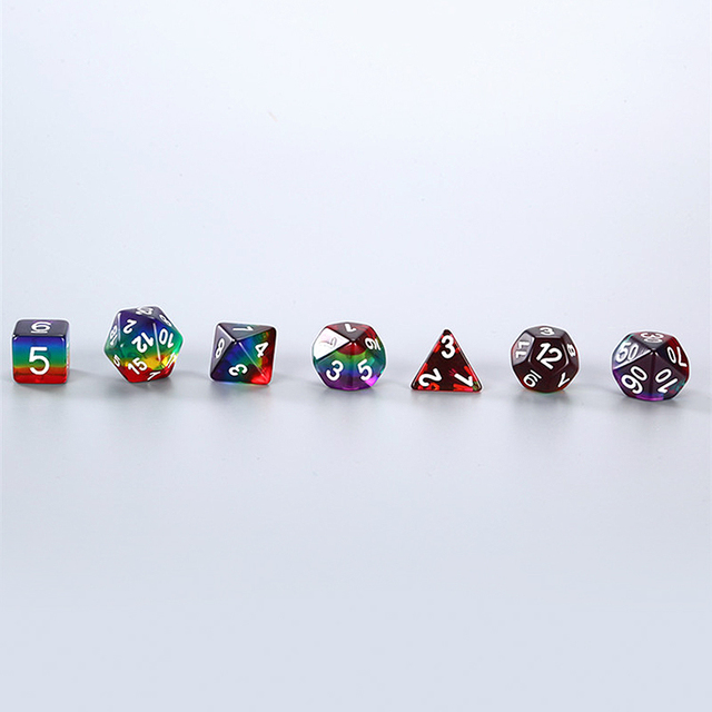 Nowe 7-warstwowe kości wielościenne z zestawem Rainbow, wykonane z trwałej żywicy - do nauki matematyki - Wianko - 3