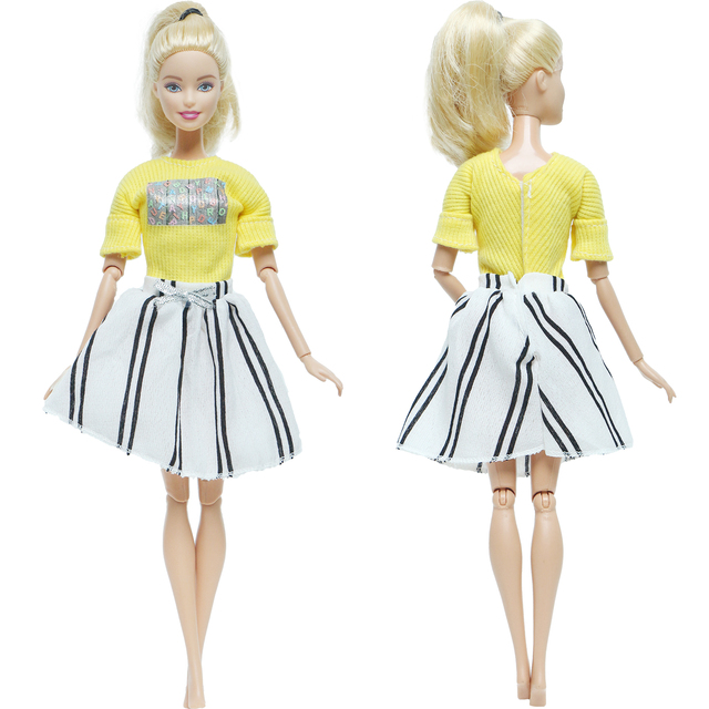 Rozbudowane zdanie ze skróconym tytułem: Strój lalki - letnia sukienka żółty T-shirt + paski Mini spódnica - dla Barbie, ubrania na co dzień, akcesoria dla lalek, zabawka dla dzieciFinalny tytuł po polsku: Strój lalki letnia sukienka żółty T-shirt + paski Mini spódnica Barbie - Wianko - 3
