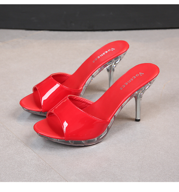 Letnie buty damskie na wysokim obcasie - przezroczyste szpilki z wystającym palcem, czerwony model - Wianko - 24