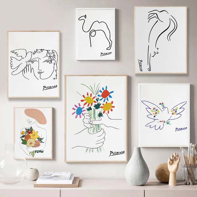 Streszczenie malarstwa ścian w stylu vintage - Pablo Picasso wystawa - sztuka Nordic do salonu - Wianko - 1