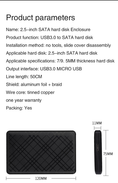 Obudowa dysku twardego T43 USB3.0 do 2.5 Cal SATA2 z obsługą kabla - 6TB High Speed nowy - Wianko - 14