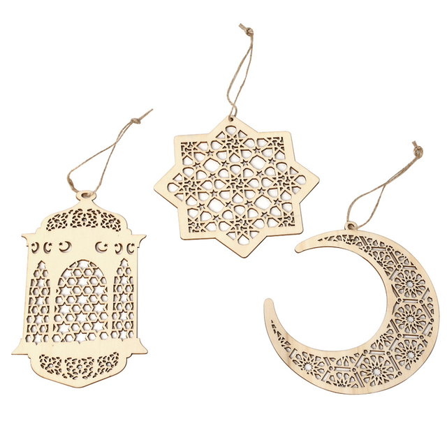 Naszyjnik dekoracyjny na Ramadan - drewniany w kształcie księżyca, gwiazdy i latarni - Wianko - 5
