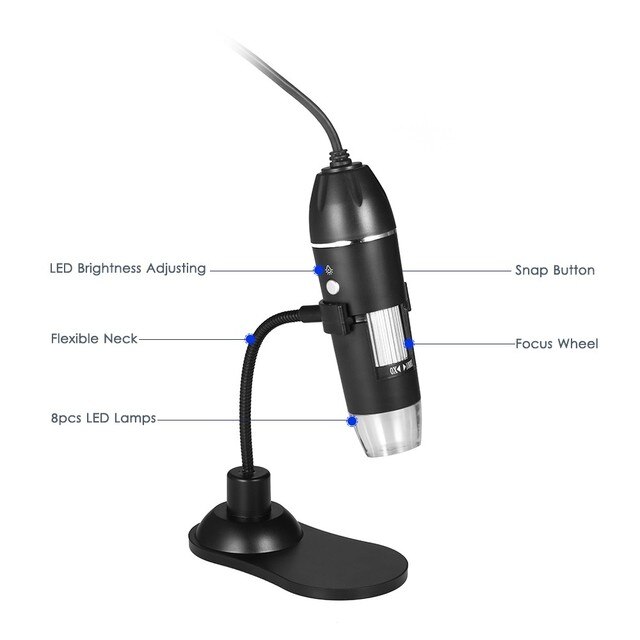Cyfrowy mikroskop USB z funkcją zoomu i kamerą, lupa z podświetlanym szkłem o powiększeniu 1000x z uchwytem i podstawą - Wianko - 6
